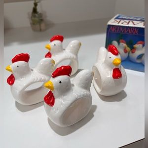 Artmark vintage ceramic chicken napkin rings, set of 4